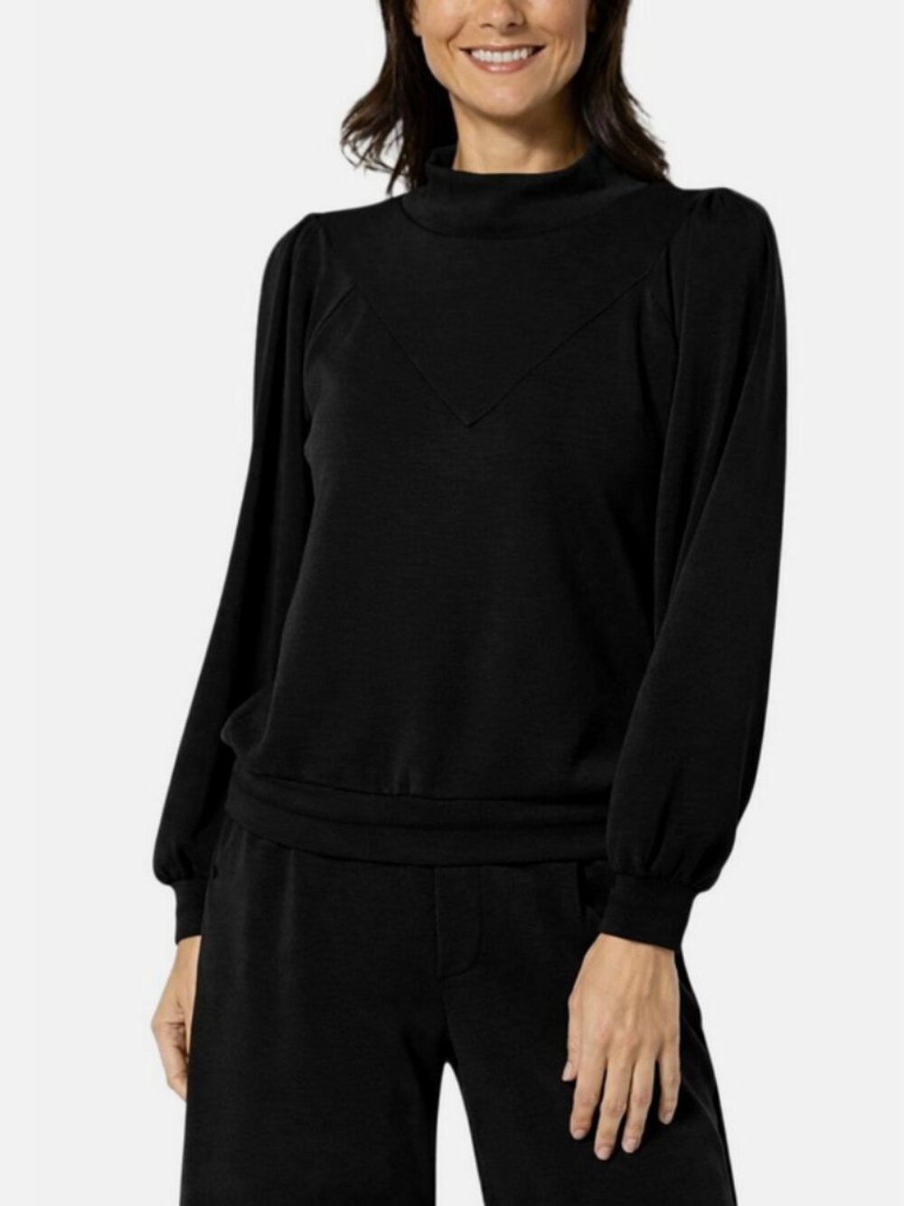 Democracy Women’s Black Blouson Sleeve Knit Mock Neck Top Size L, XL